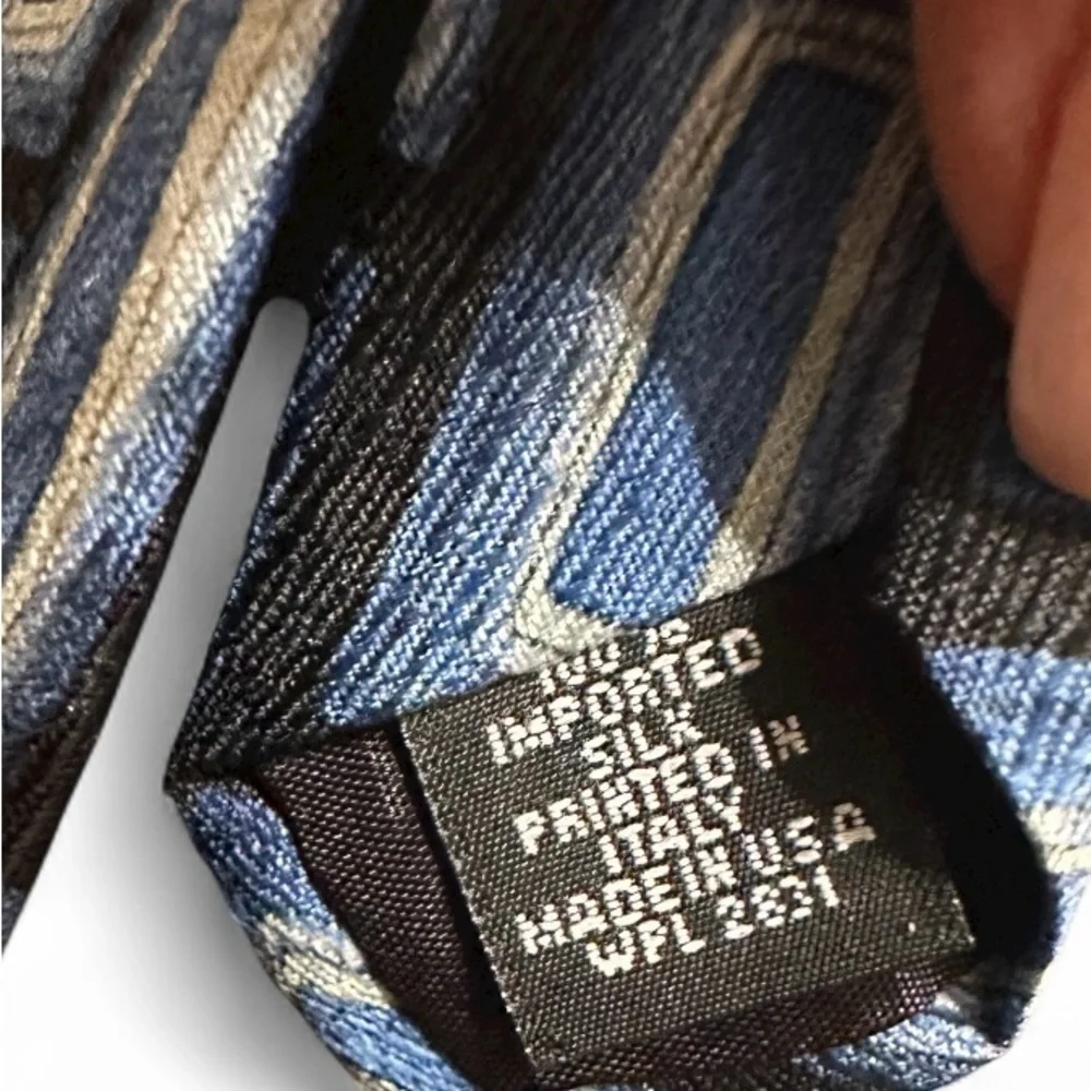 Geometric Patterned Tie by L’Homme 100% silk in Blue